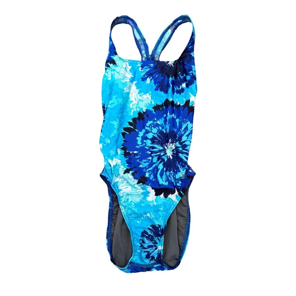 Speedo Burst Drop Back Swimsuit Womens 26 Blue White One Piece 7719639 NWT